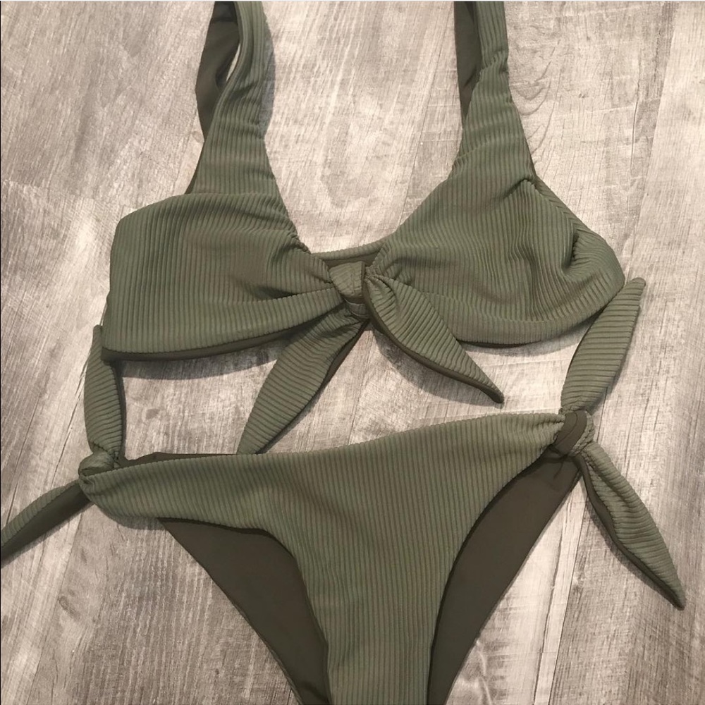 White Water Swim waikiki olive corduroy bikini top